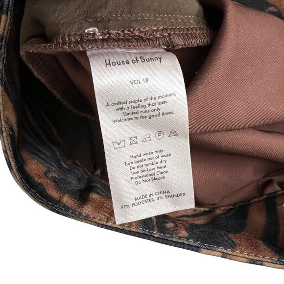 House of Sunny Womens Marble Print Flare Pants Brown Size 2 Split Hem‎ High Rise - Picture 8 of 11